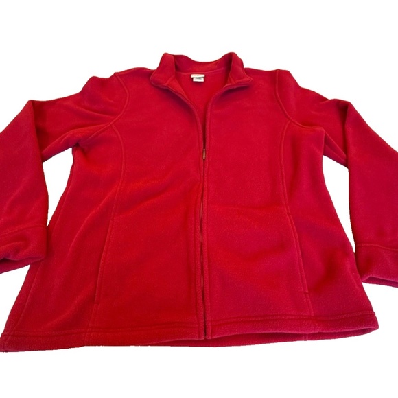 L.L. Bean Women's Red Fleece Full Zip Jacket; Pockets; Mock Neck; Large Reg. - Picture 5 of 6